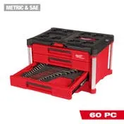 Milwaukee Tools 60pc. Metric & SAE Combination Wrench Set with PACKOUT™ 4 Drawer Tool Box 48-22-9492