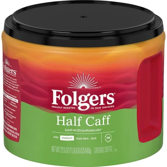 Folgers Half Caff Medium Roast Coffee, 22.6 oz Canister $14.96 66.2 ¢/oz