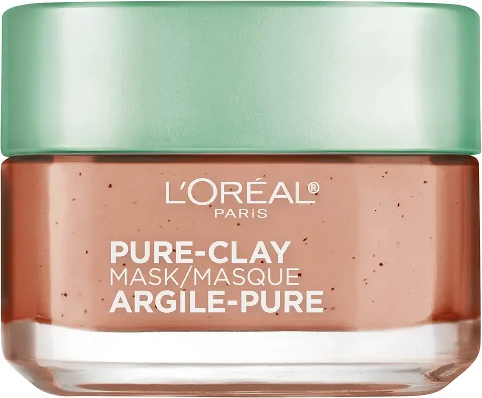 L'Oreal Paris Skincare Pure Clay Face Mask with Red Algae for Clogged Pores to Exfoliate And Refine Pores, Clay Mask, at home face mask, 1.7 oz.