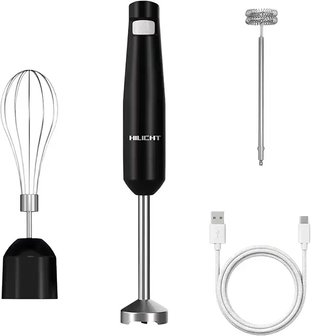 Cordless Immersion Hand Blender (Stick Blender) – Smooth, Controlled Blending for Everyday Cooking, 12V Brushless Motor, Pressure-Sensitive Variable Speed, USB-C Rechargeable, Easy-Clean (Black)