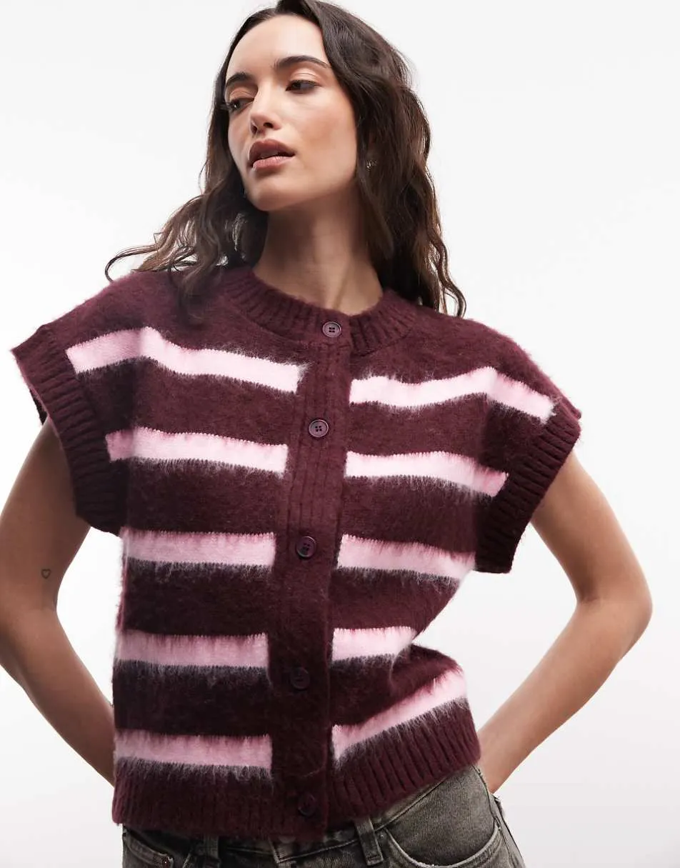 COLLUSION Baby Cardigan in Burgundy and Pink Stripe