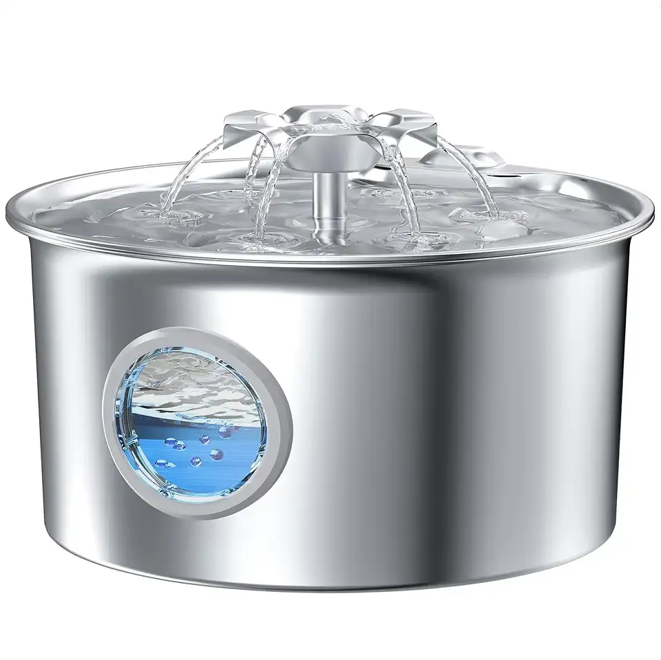 Stainless Steel Cat Water Fountain: 88oz/2.6L Pet Fountain for Drinking | Water Fountain for Cats Inside with Flower Quiet Cat Dispenser Kitty Drinking Fountain Indoor - Gifts for Pets, Small Animals
