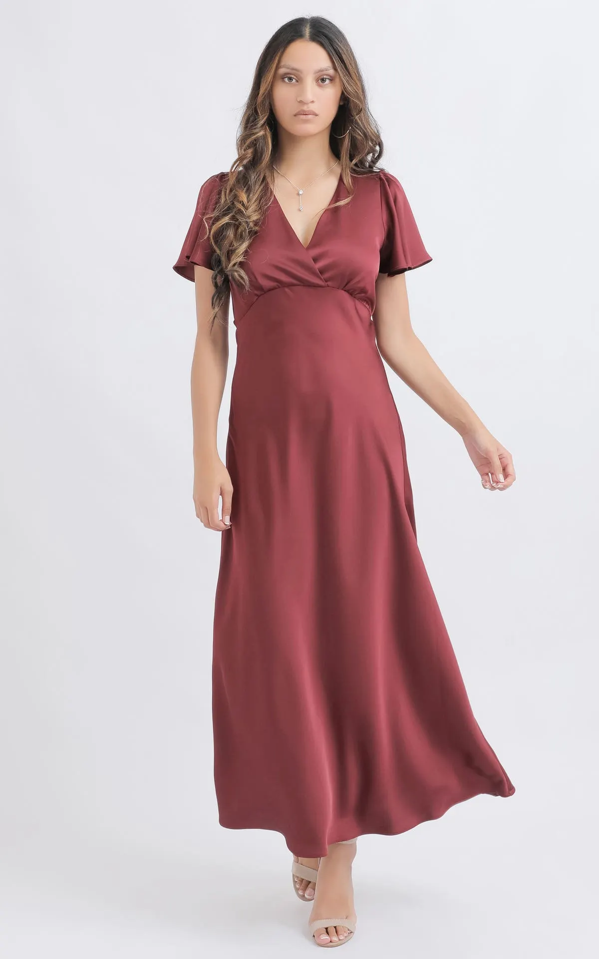Satin Flutter Slv Gown