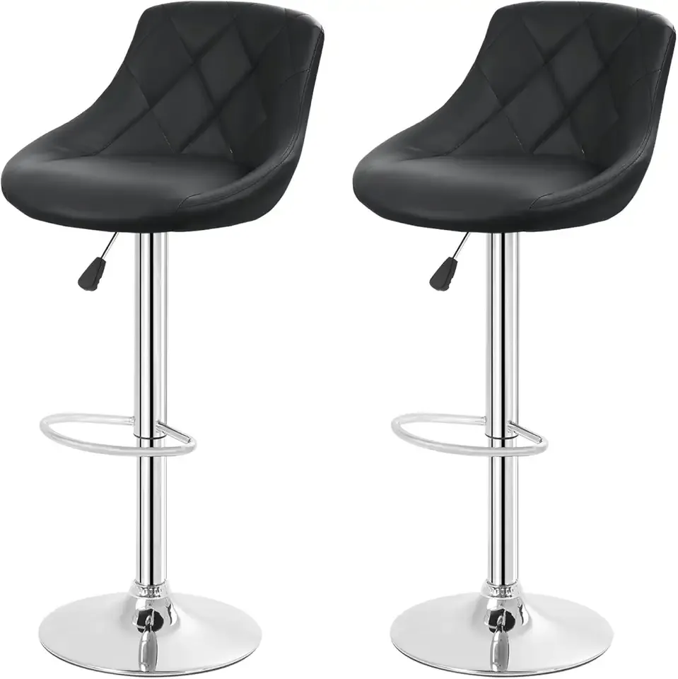 FDW Bar Stools Set of 2 Bar Stools Swivel Stool Height Adjustable Bar Chairs with Back PU Leather Swivel Bar Stool Kitchen Counter Stools Dining Chairs (Black)