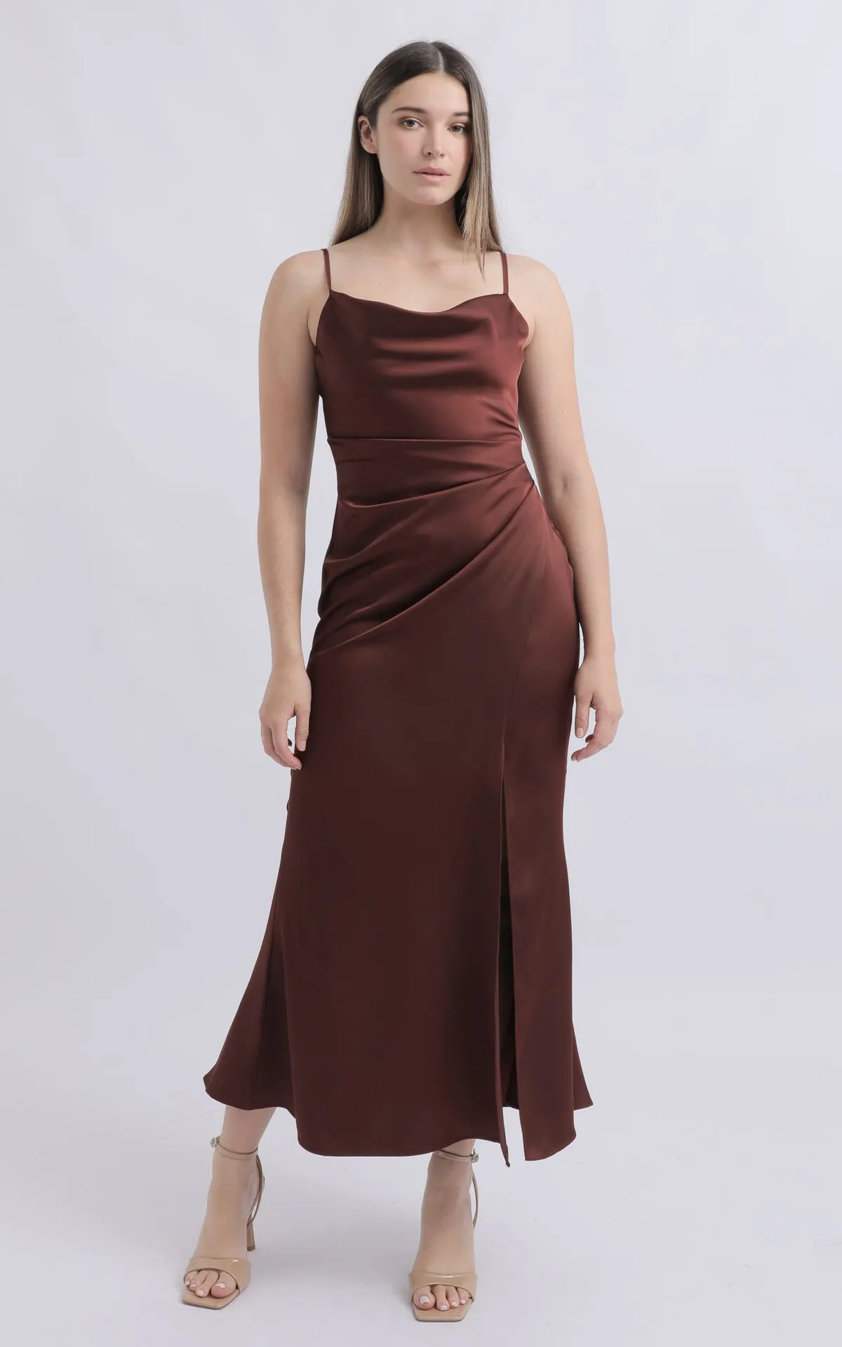 Satin Bias Split Detail Gown