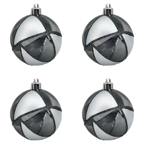 Enchanted Forest® 80mm Slate Glitter Designs Shatterproof Ornaments - 4 Pack