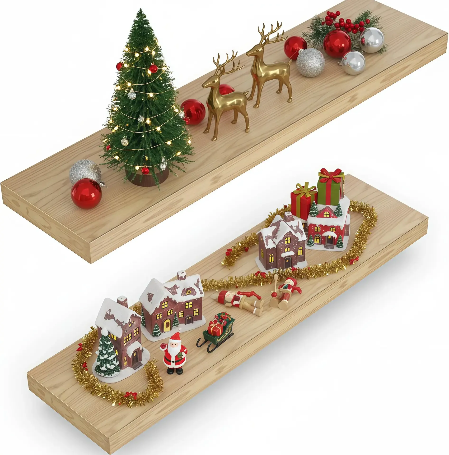 Lufia Floating Wall Shelves, Set of 2, MDF with Invisible Brackets, Modern Storage for Bedroom, Bathroom, Living Room, Kitchen (Oak, 28" W X 7" D X 1.5" H)