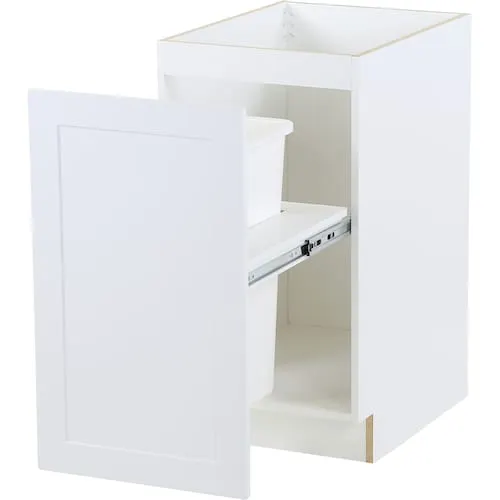 Edson 18-inch W x 34.5-inch H x 24.5-inch D Shaker Style Assembled Kitchen Base Cabinet/Cupboard in Solid White with Soft Close Pull Out Garbage/Trash Can (B18FHMWBS)