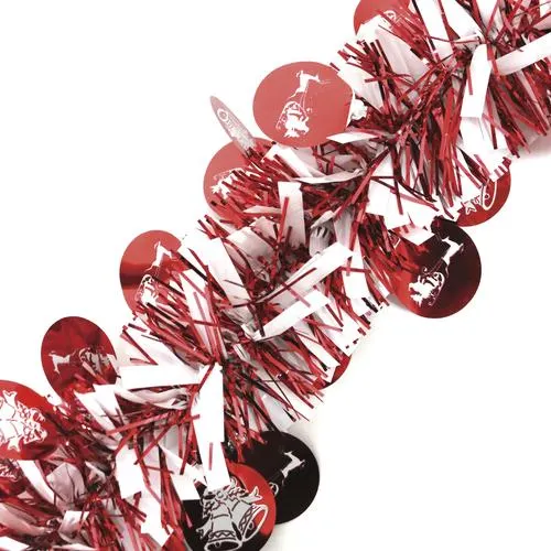 Enchanted Forest® 12' Thick Red & White Tinsel Christmas Garland with Bells