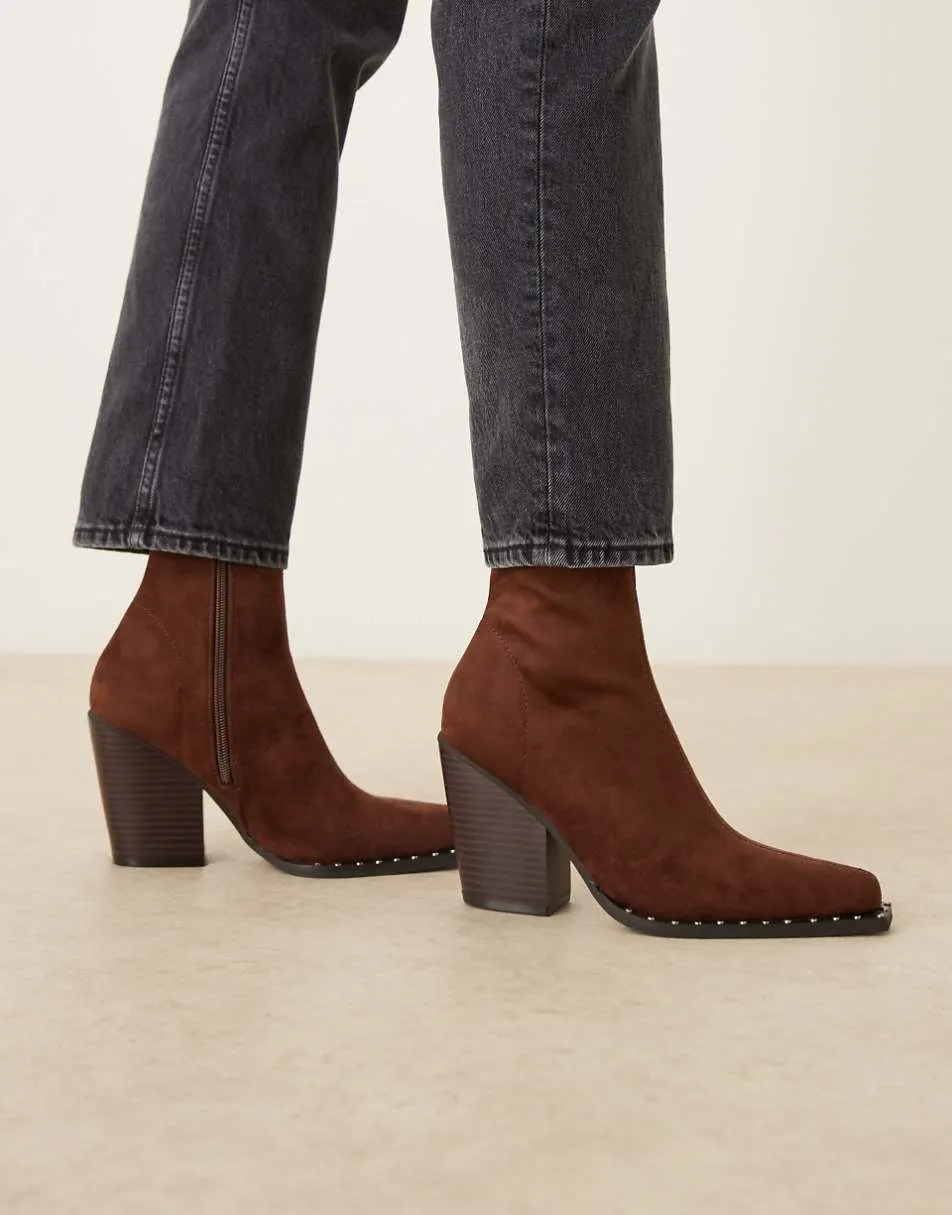 ASOS DESIGN Emrys western sock ankle boots in chocolate suedette