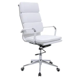 Silla de Oficina – 55,5x52x108-118 cm – Color Blanco – Tapizado en Polipiel, Respaldo Alto Ergonómico, Altura Ajustable y Base Metálica Cromada Reforz