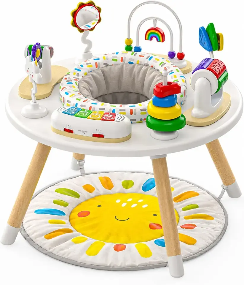 Little Acorn, 4-in-1 Baby Activity Center | Montessori-Inspired Design | 8 Interactive Toys | Tummy Time, Exersaucer & Toddler Table | Shower Gift | Essential (Sun)