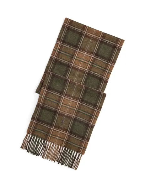 Tartan Fringe Wool Scarf Brown Multi