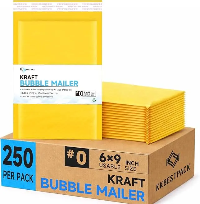 Kkbestpack Kraft Paper Bubble Mailers #0, 6x10 Inch Self-Seal Padded Mailing Envelopes, Usable Size 6x9, Pack of 250