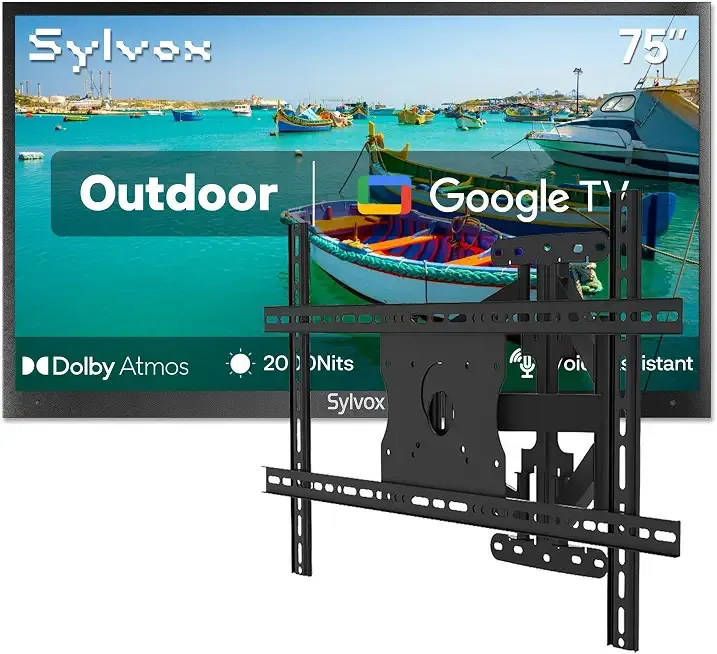 SYLVOX 75" Outdoor TV with Wall Mount, Anti‑Glare, Dolby Atmos, Google TV | 2000 Nits Full Sun Outdoor TV for Bright Outdoor Conditions, 4K UHD HDR10, IP56 Weatherproof, 2 x 12W Speakers, Matte Screen