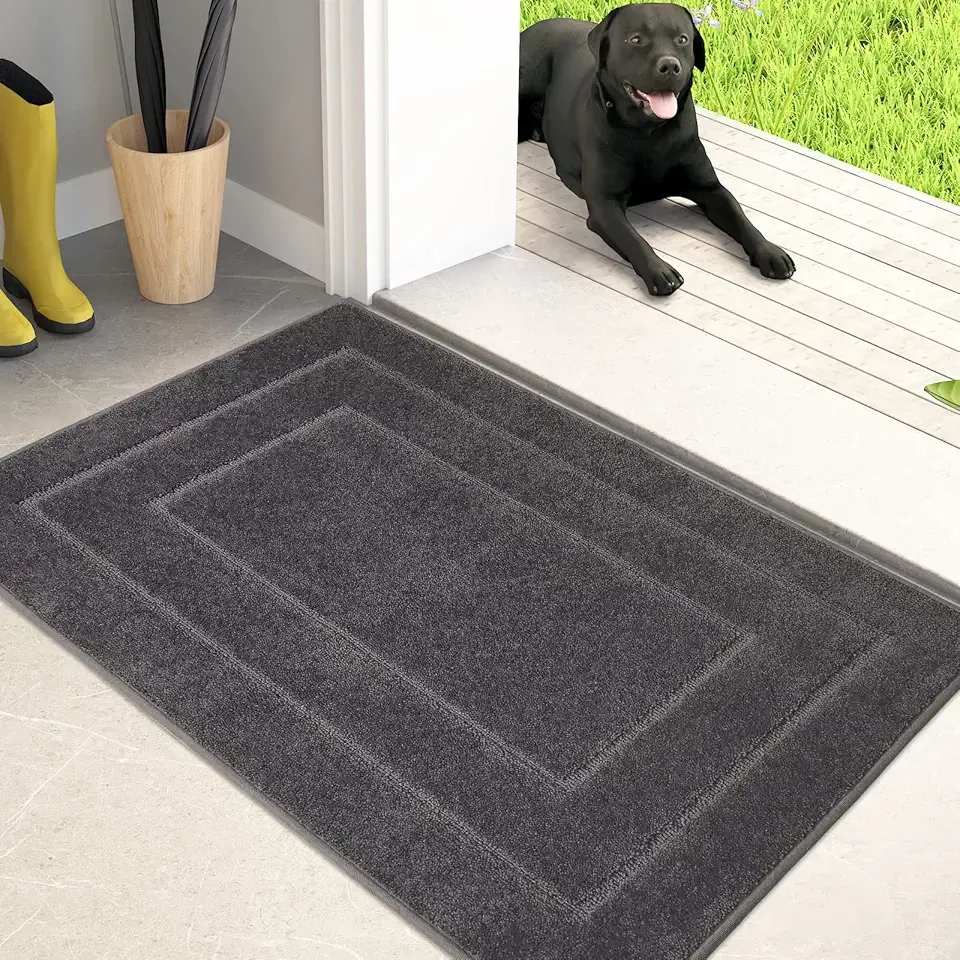 PURRUGS Dirt Trapping Door Mat 20in x 31.5in, Non-Slip/Skid Machine Washable Entryway Rug, Dog Doormat, Super Absorbent Welcome Mat for Muddy Wet Shoes and Paws, Grey