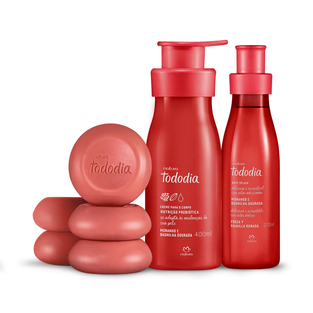 Kit Tododia Morango e Baunilha Dourada com Hidratante, Body Splash e Sabonete