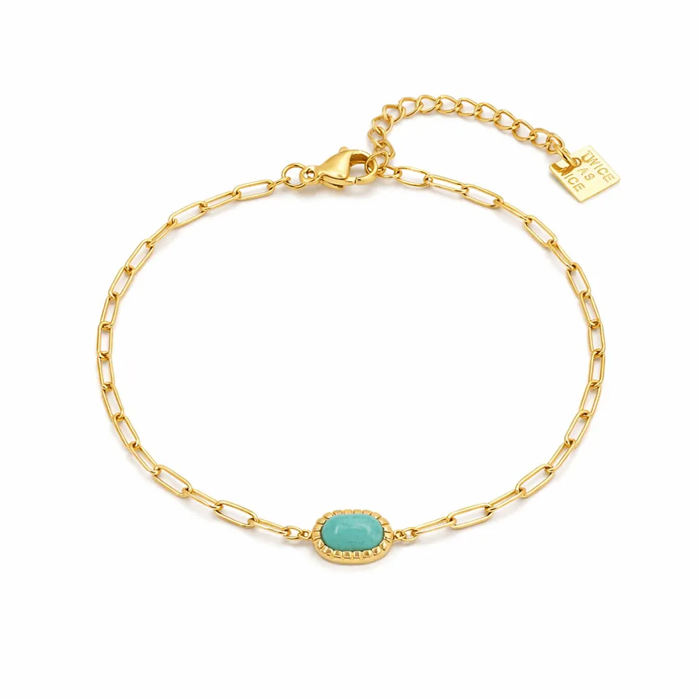 Armband in edelstaal, ovaal element met turquoise