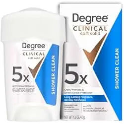 Degree Clinical Strength Antiperspirant Deodorant Shower Clean Soft Solid 96-Hour Sweat and Odor Protection 5x Types of Sweat 1.6 oz