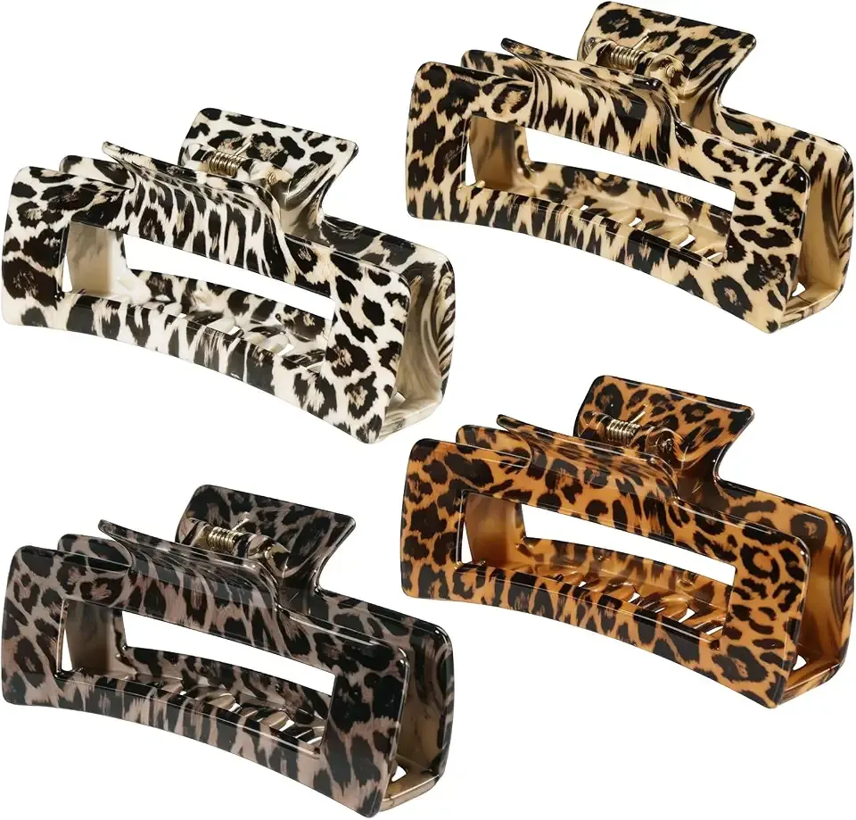 laxizar 4 Pcs Hair Clips 4.1 Inch Claw Clips Leopard Hair Accessories