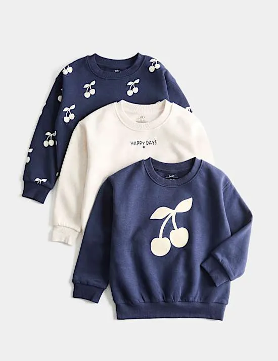 3 Pack Cotton Rich Cherry Sweatshirts (2-8 Yrs)