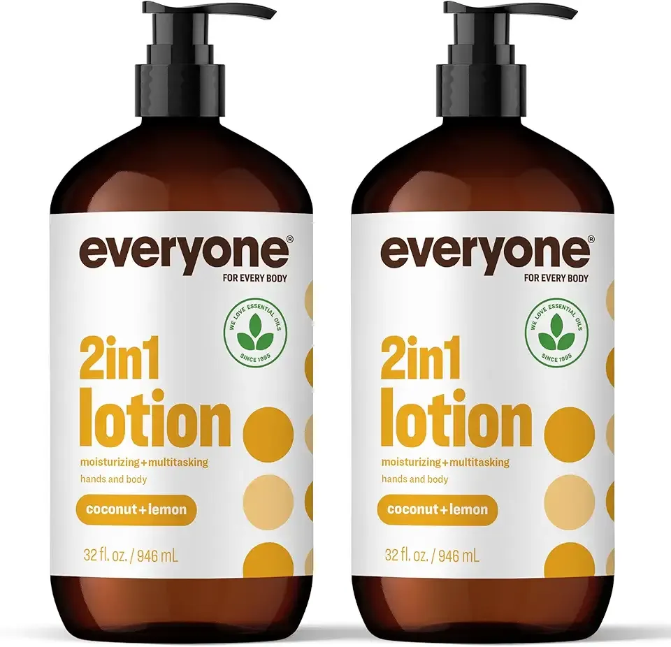 Everyone 2-in-1 Lotion for Hands/Body, 32 ounce (Pack of 2) Coconut and Lemon made with Essential Oils for Men and Women