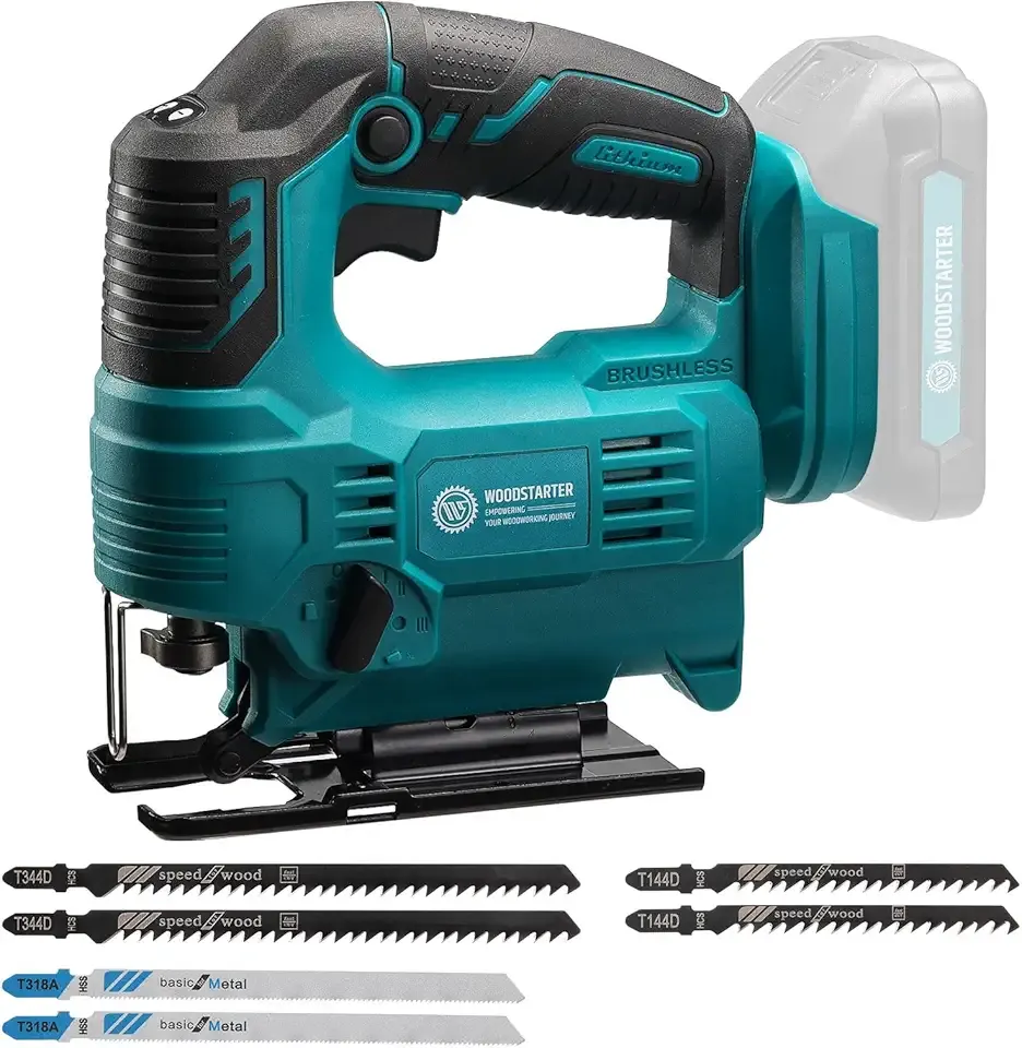 Cordless Jig Saw with Brushless Motor, 3 Adjustable Speed Settings, 45°-90° Cutting Angle, Compatible with T-Shaped Blades, Includes Dust Blowing Feature (Tool Only)