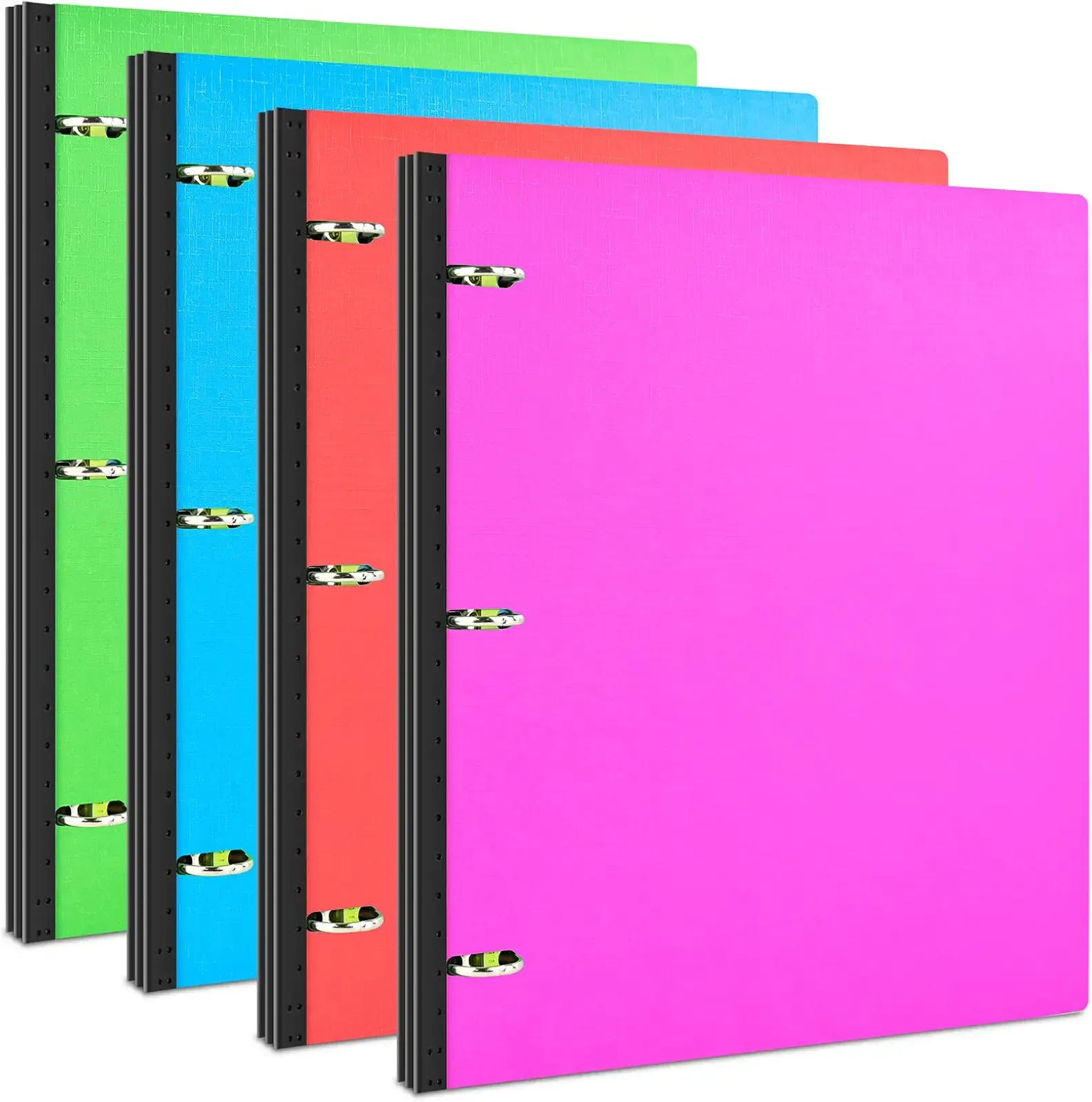INFUN Telescoping 3 Ring Binder - 4PCS, Portable Plastic 3 Ring Binder with Telescoping Spine, Binders with Foldable Front Cover Holds 8.5"x11" Paper for School, Office, Homes