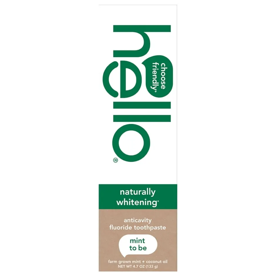 hello Naturally Whitening Fluoride Toothpaste, Mint, 4.7 Oz Tube