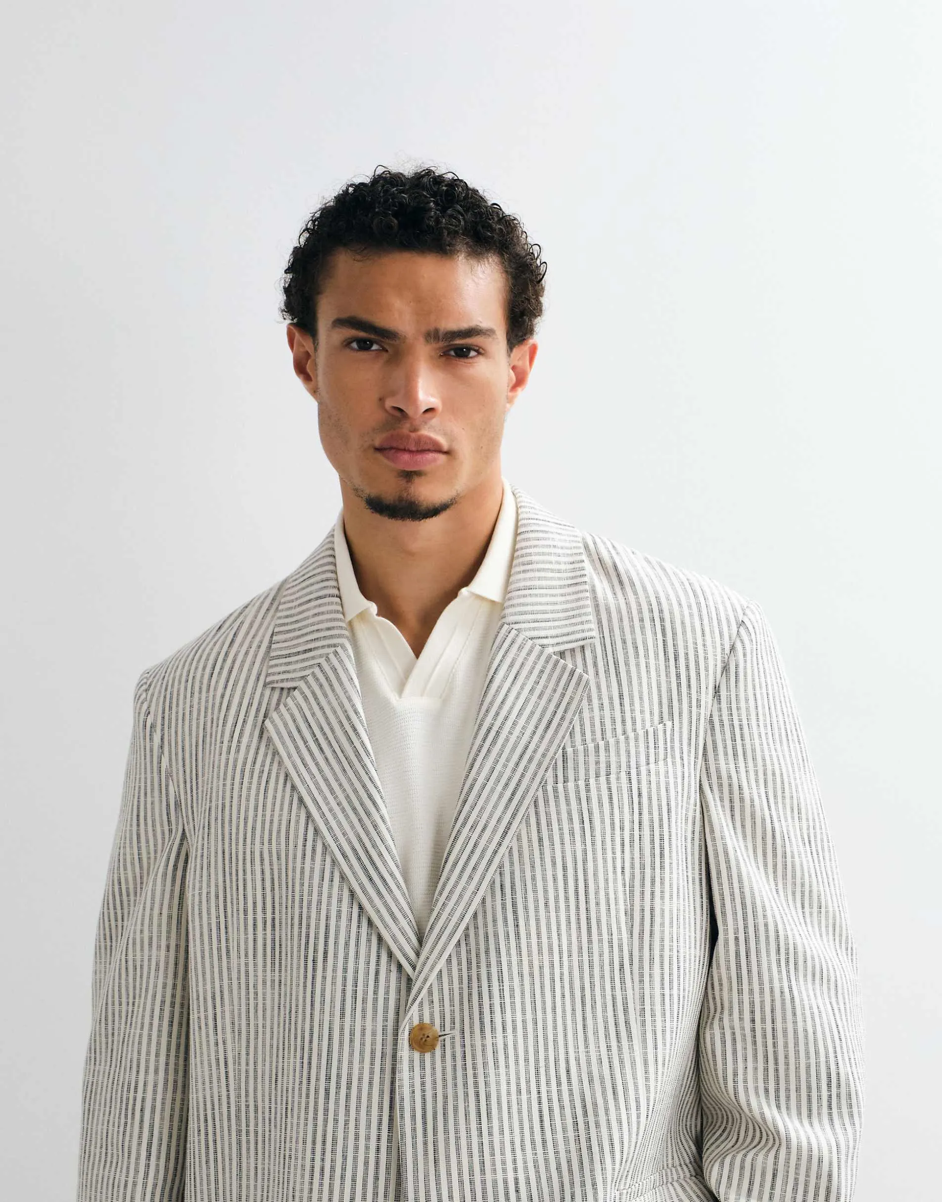ASOS DESIGN oversized suit jacket in ecru stripe