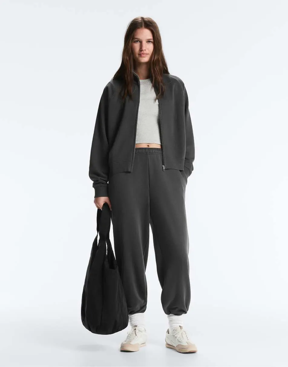OYSHO Cotton blend joggers in dark anthracite