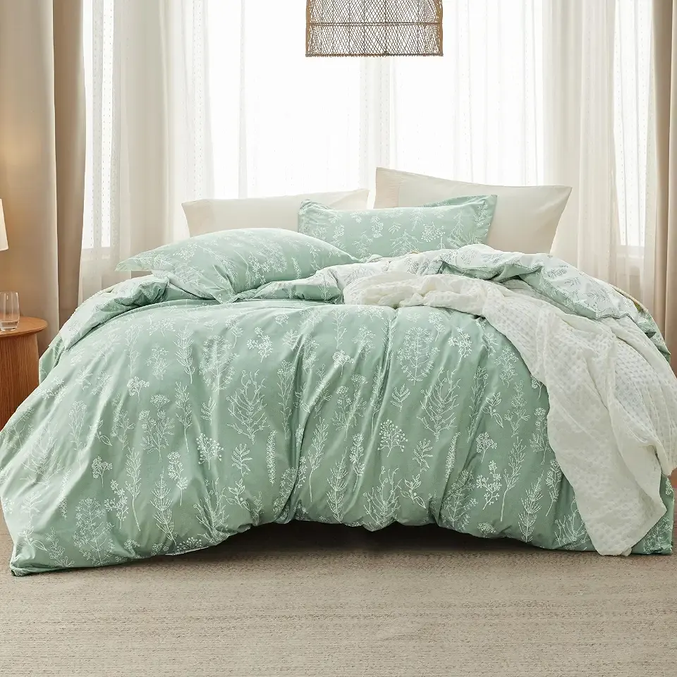 Bedsure Queen Comforter Set - Sage Green Bed Set, 3 Pieces Lightweight Summer Cute Floral Bedding, 1 Soft Reversible Botanical Flowers Comforter and 2 Pillow Shams