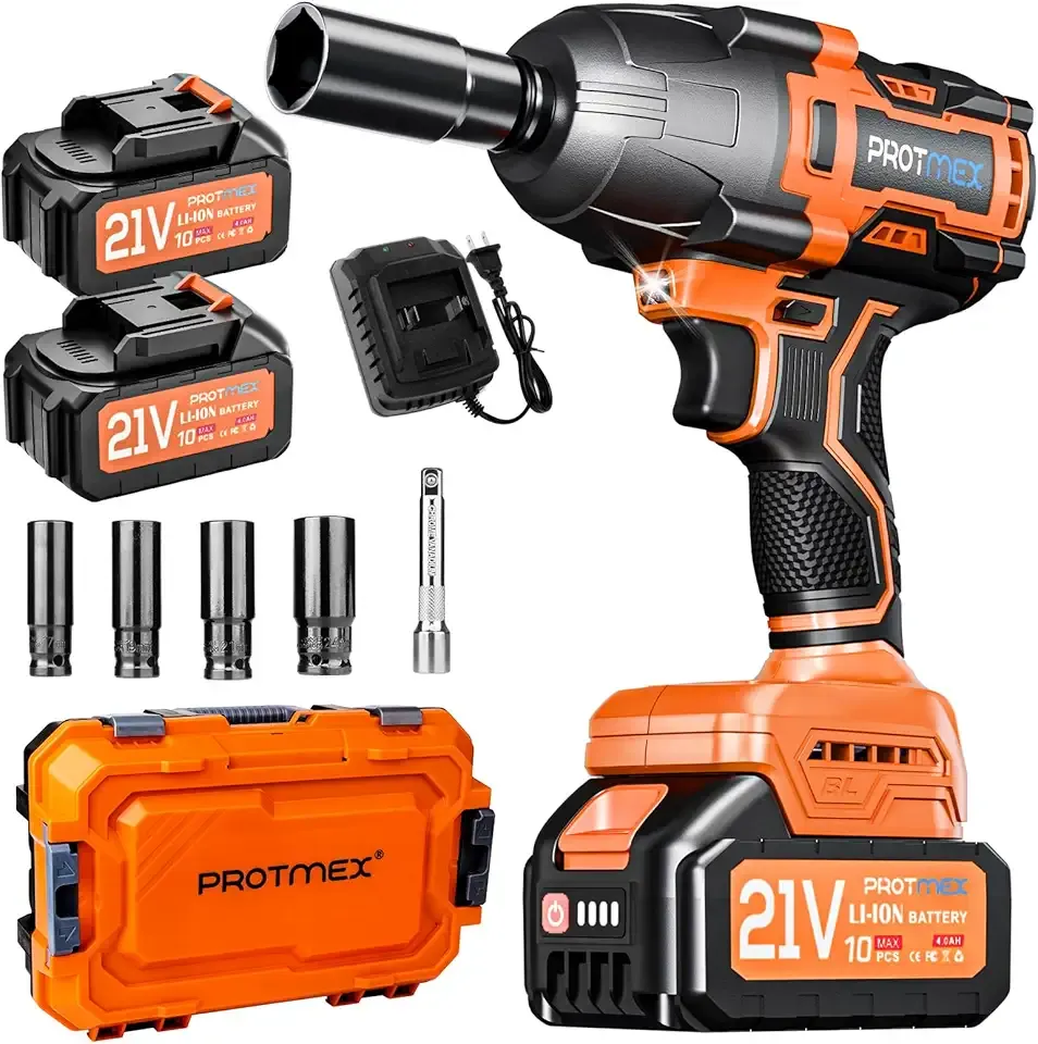 Cordless Impact Wrench, 900Ft-lbs (1200N.m) 1/2" Brushless Impact Gun, 21V High Torque Power Impact Driver, 2x4.0Ah Batteries Electric Impact Motor Variable Speeds for Car/Pickup Truck/Mower