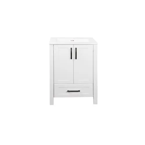 Delchester 24 in. W x 18.7 in. D 2-Door White Bath Vanity with Top & 2 Handle Sets