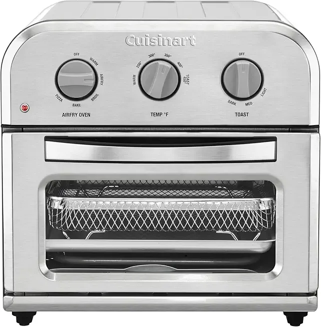 Cuisinart Compact Air Fryer Toaster Oven, Stainless Steel Fryer with 6-in-1 Functions, Adjustable Temperature, Includes Oven Rack, Baking Pan and Air Fry Basket, TOA-26