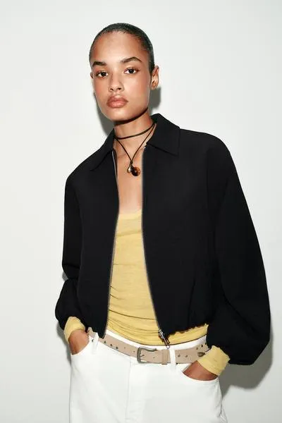 PUFF-SLEEVE JACKET WITH ZIP