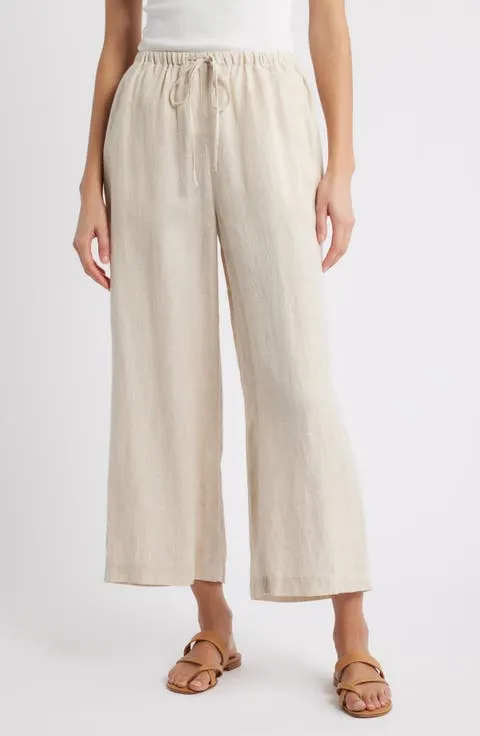 Caslon® Wide Leg Crop Linen Pants