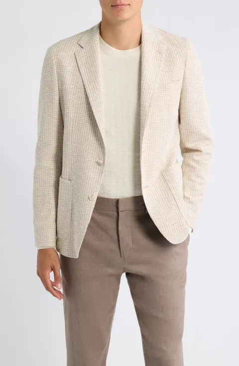 Hanry Slim Fit Houndstooth Check Knit Cotton Blend Sport Coat