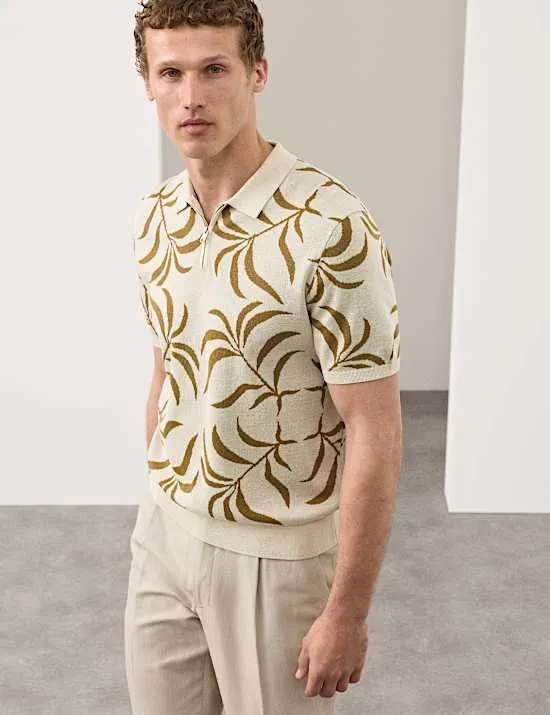 Strick-Poloshirt aus reiner merzerisierter Baumwolle mit kurzem Reißverschluss