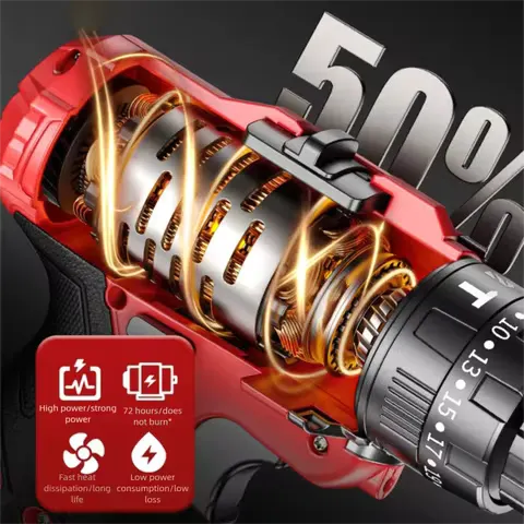Multifunctional Powerful Electric Drill Rechargeable Cordless Electric Screwdriver Dual Speed Impact Drill Power Tool Set