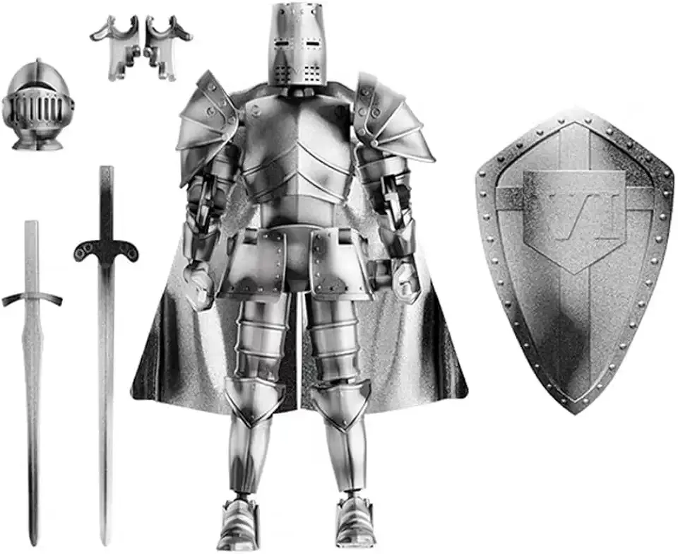 Medieval Action Figures,Knight Armor Action Figure,Multi-Jointed Movable Robot Mannequin T13,Dummy 13 Action Figure(Assembly Required) (B-Silver)