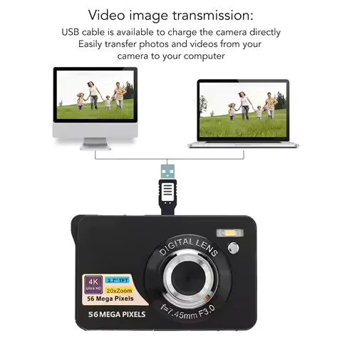 2.8in 4K 64MP HD Digital Camera 20X Zoom Autofocus Portable Vlogging Camera for Girls Boys Teenagers 2.8in Camera Digital Camera