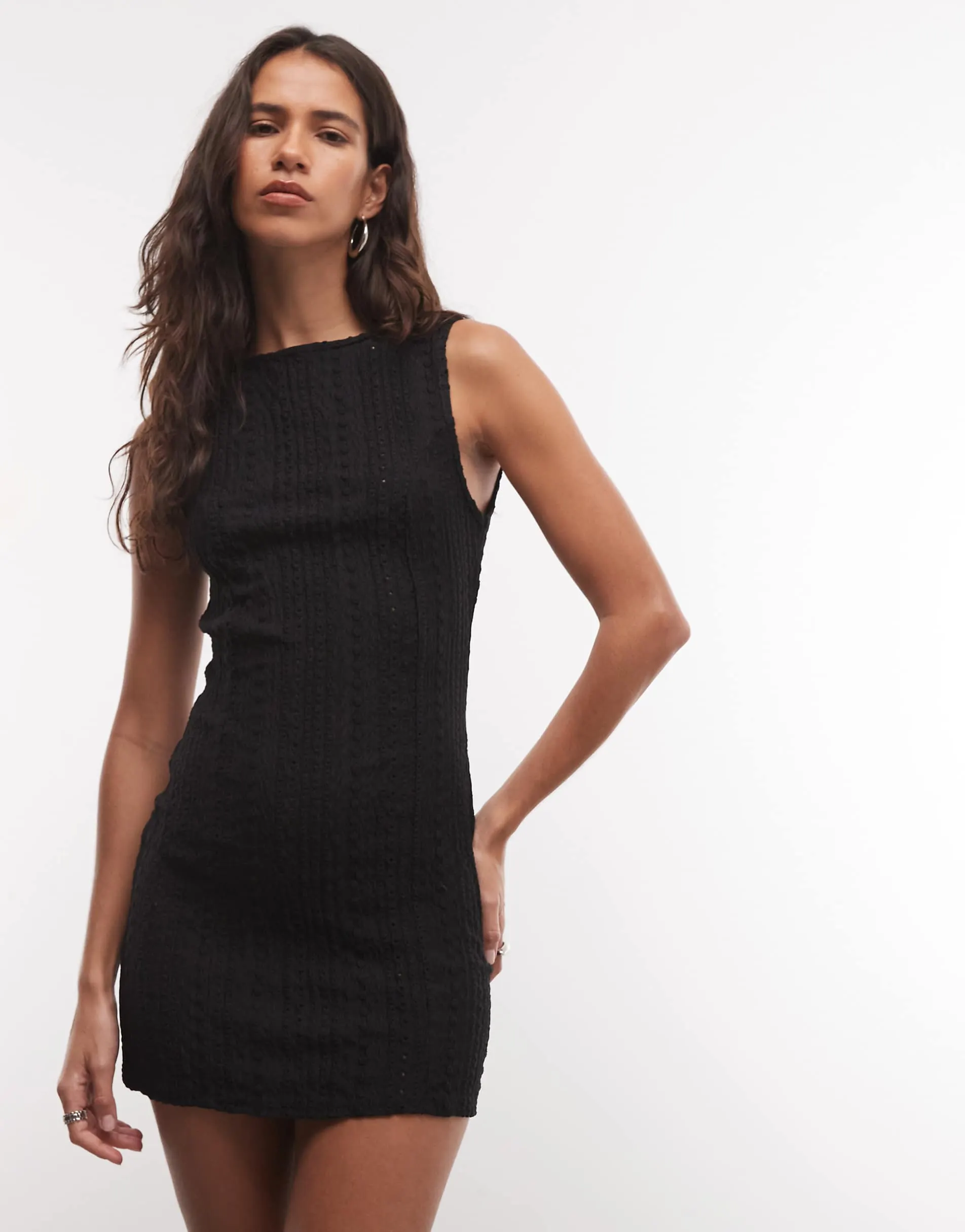 Reclaimed Vintage slash neck pini dress in black