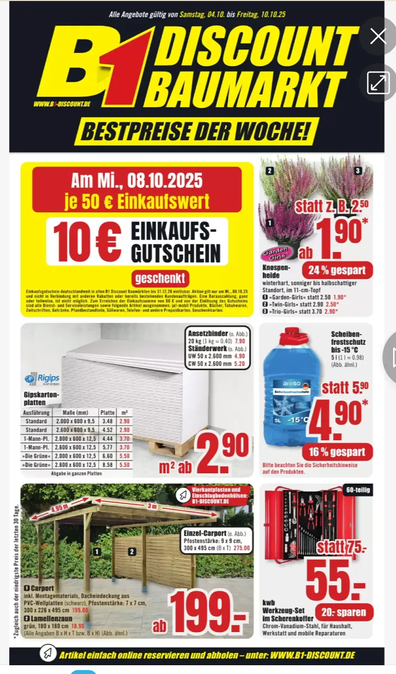 B1 Discount Baumarkt — 2026-10-02 von 2. Oktober bis 10. Oktober 2026 - Prospekt seite 1