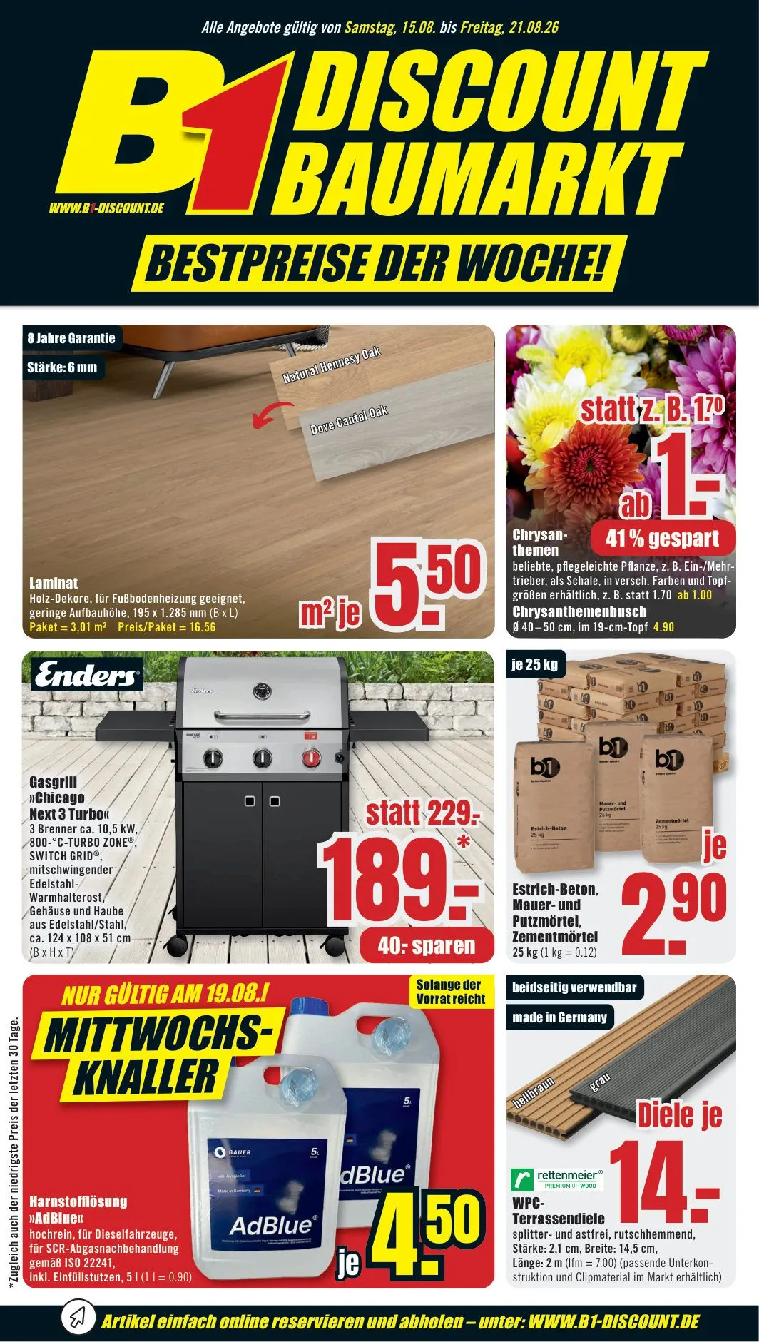 B1 Discount Baumarkt — 2026-08-20 von 15. August bis 21. August 2026 - Prospekt seite 1