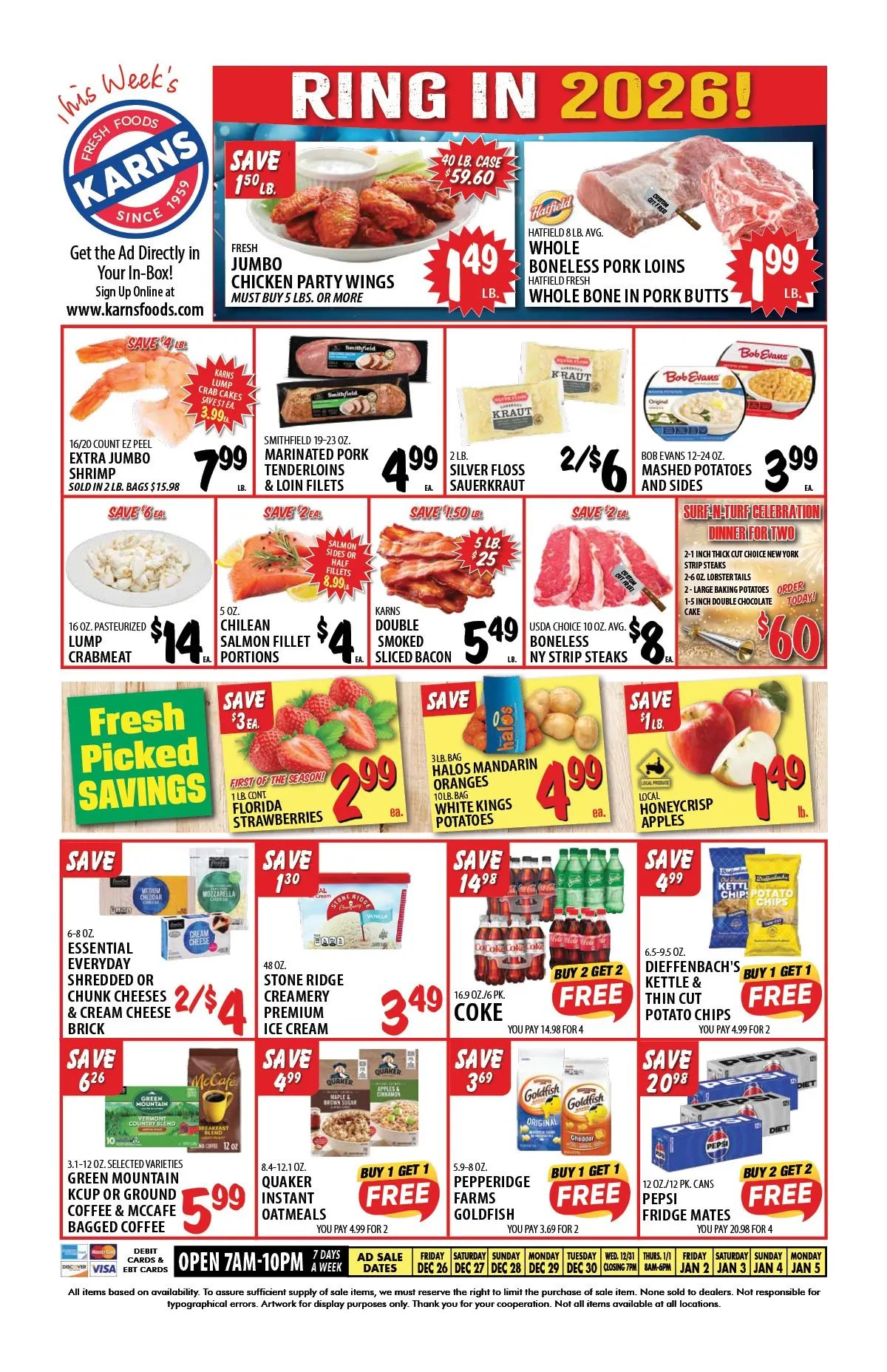 Weekly ad  Karns Quality Foods  Sales from December 26 to January 5 2026 - Page 1