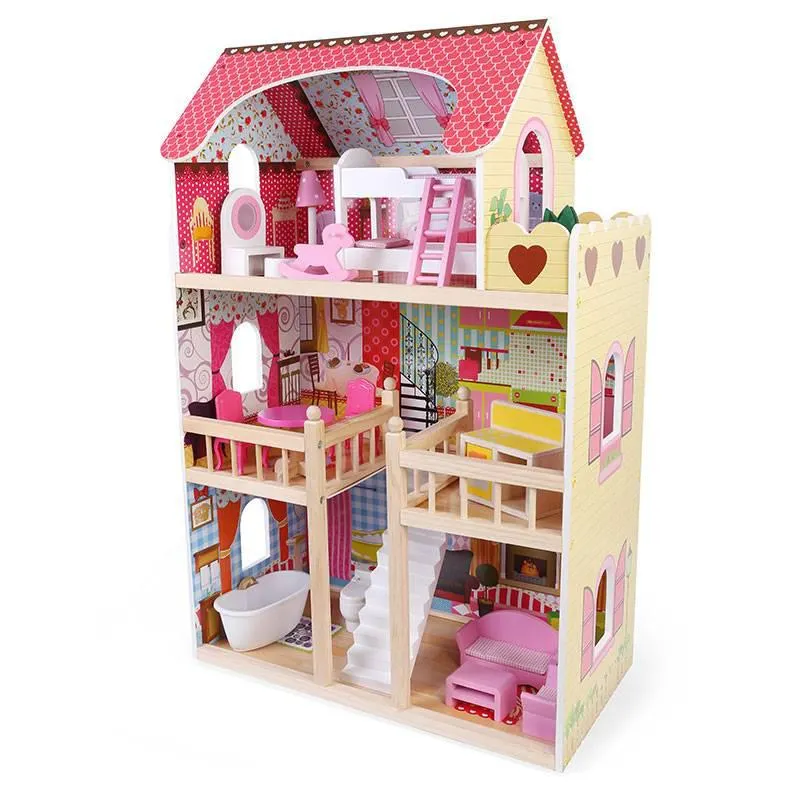 Casa de Muñecas Rosada de Madera