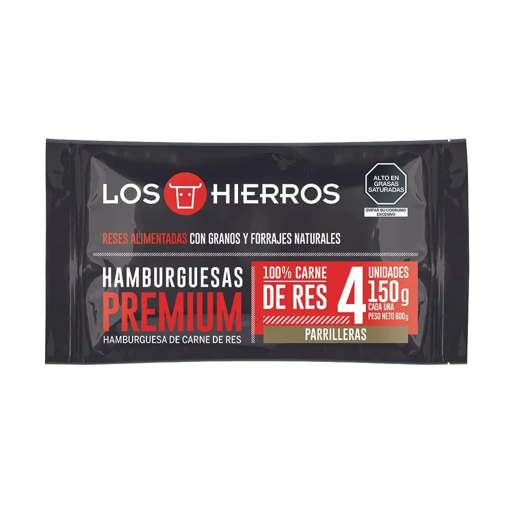 Hamburguesa parrillera premium de res Los Hierros x 600 gr.