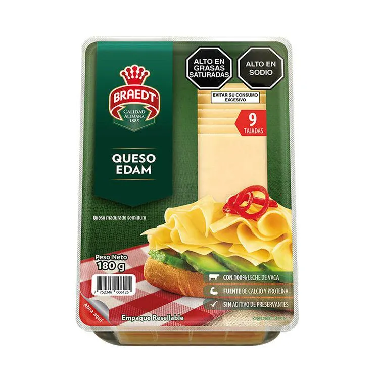 Queso Edam en Tajadas Braedt 180g