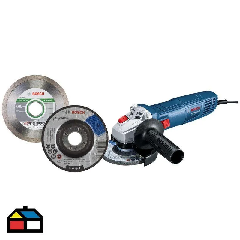 Amoladora Bosch GWS 700-710W + Disco de Desbaste Bosch Expert for Metal 115x6,0mm Centro Deprimido + Disco diamantado Bosch Standard for Ceramic ø115x22,23x1,6x7mm